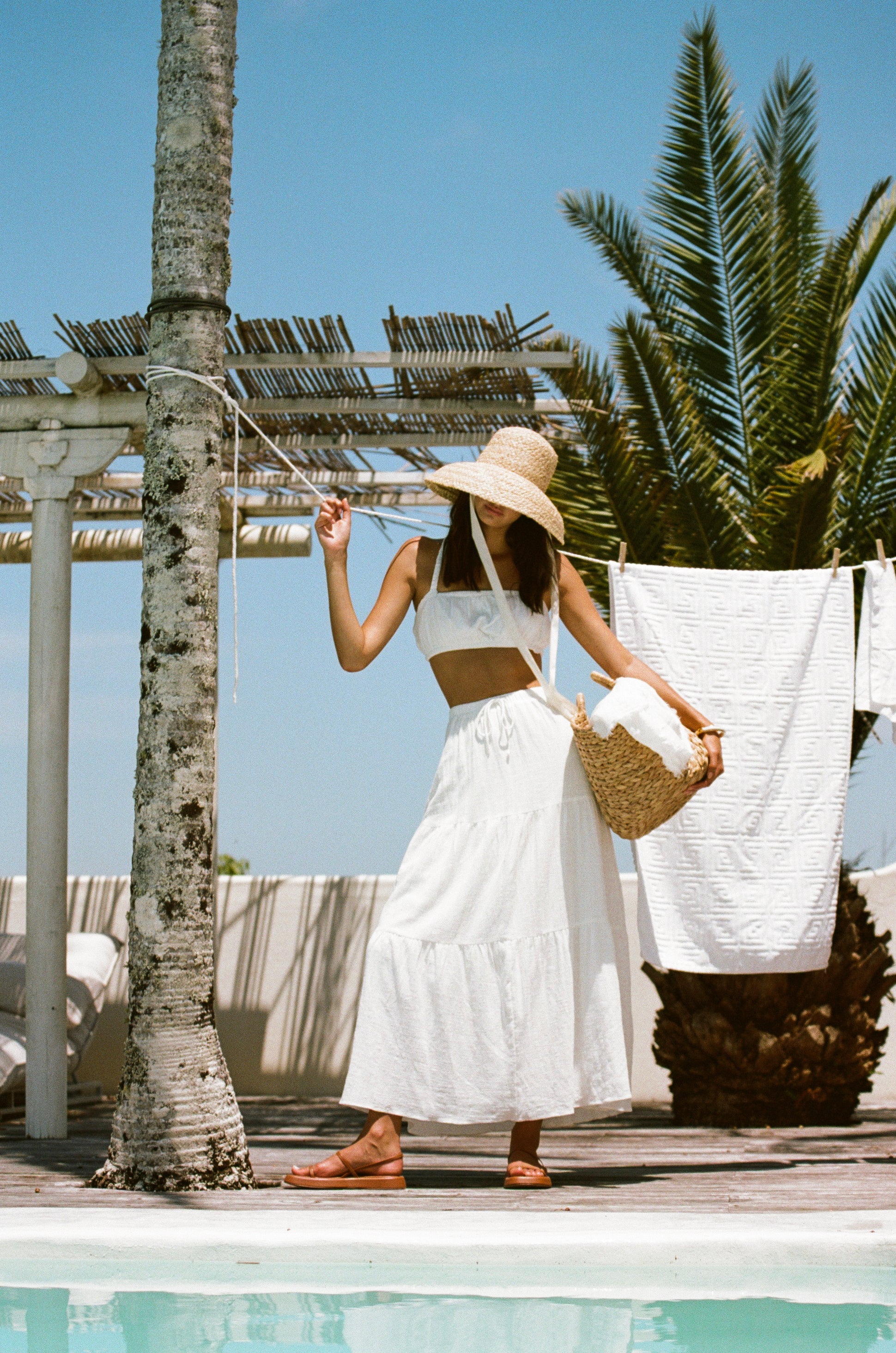 Exclusive Sabo-Designed Off-White Raw Cotton High-Waisted Elasticated Drawstring Nixie Midi Skirt