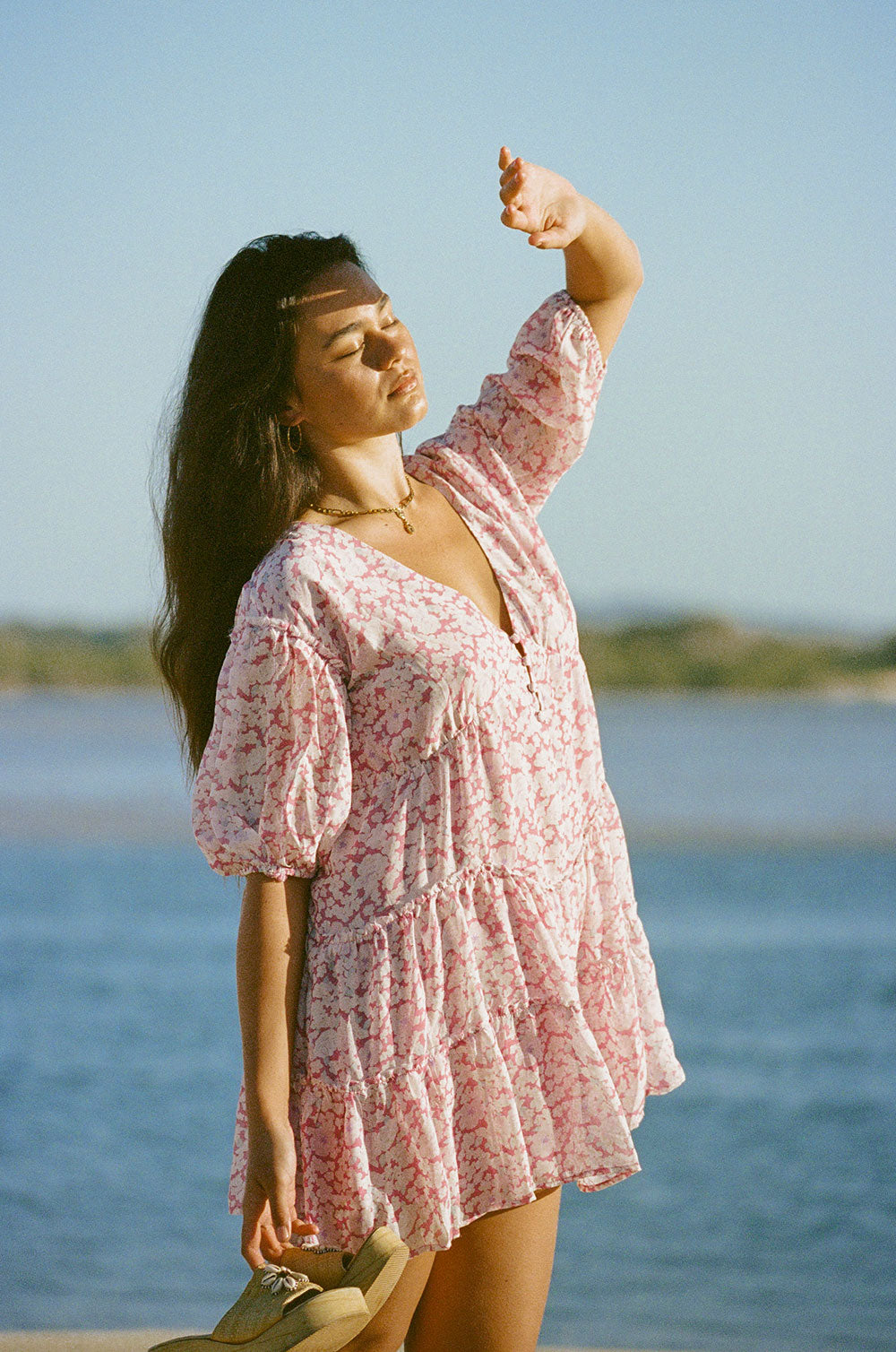 Fashionable Pink Tarelle Women's Dress with Floral Print