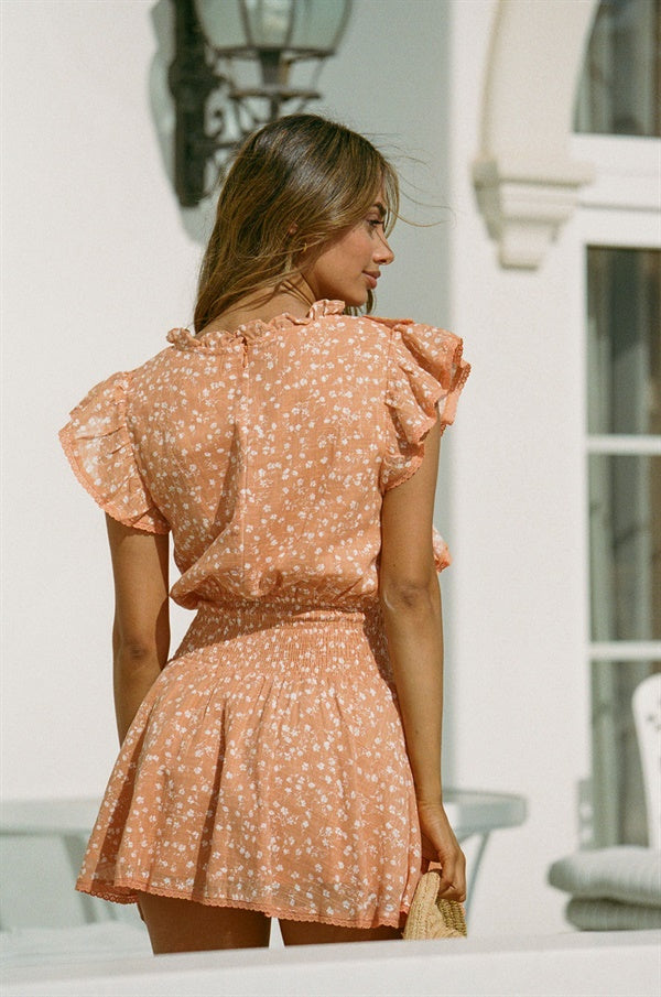 Exclusive Orange Gabrielle Cotton Dress with Floral Print for Parties