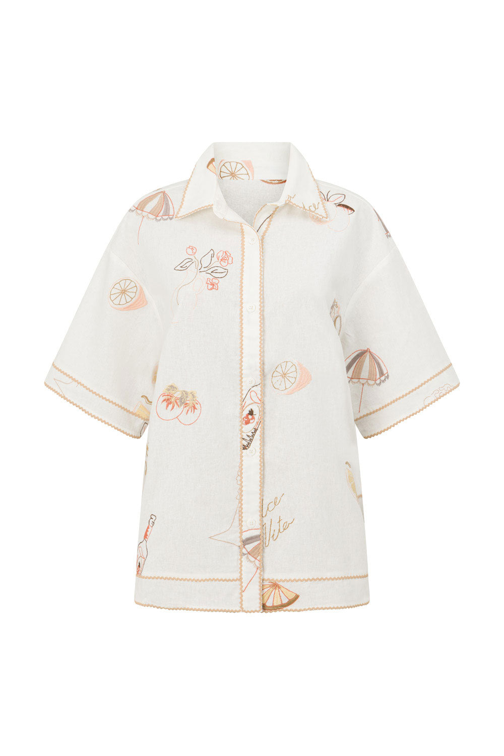 Exclusive Serenita Shoreline Boxy Linen-Cotton Blend Top