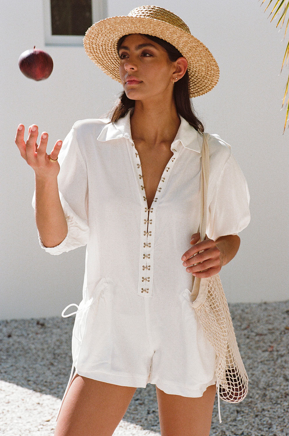 Exclusively Designed White Rayon Relaxed Inari Playsuit for Effortless Style