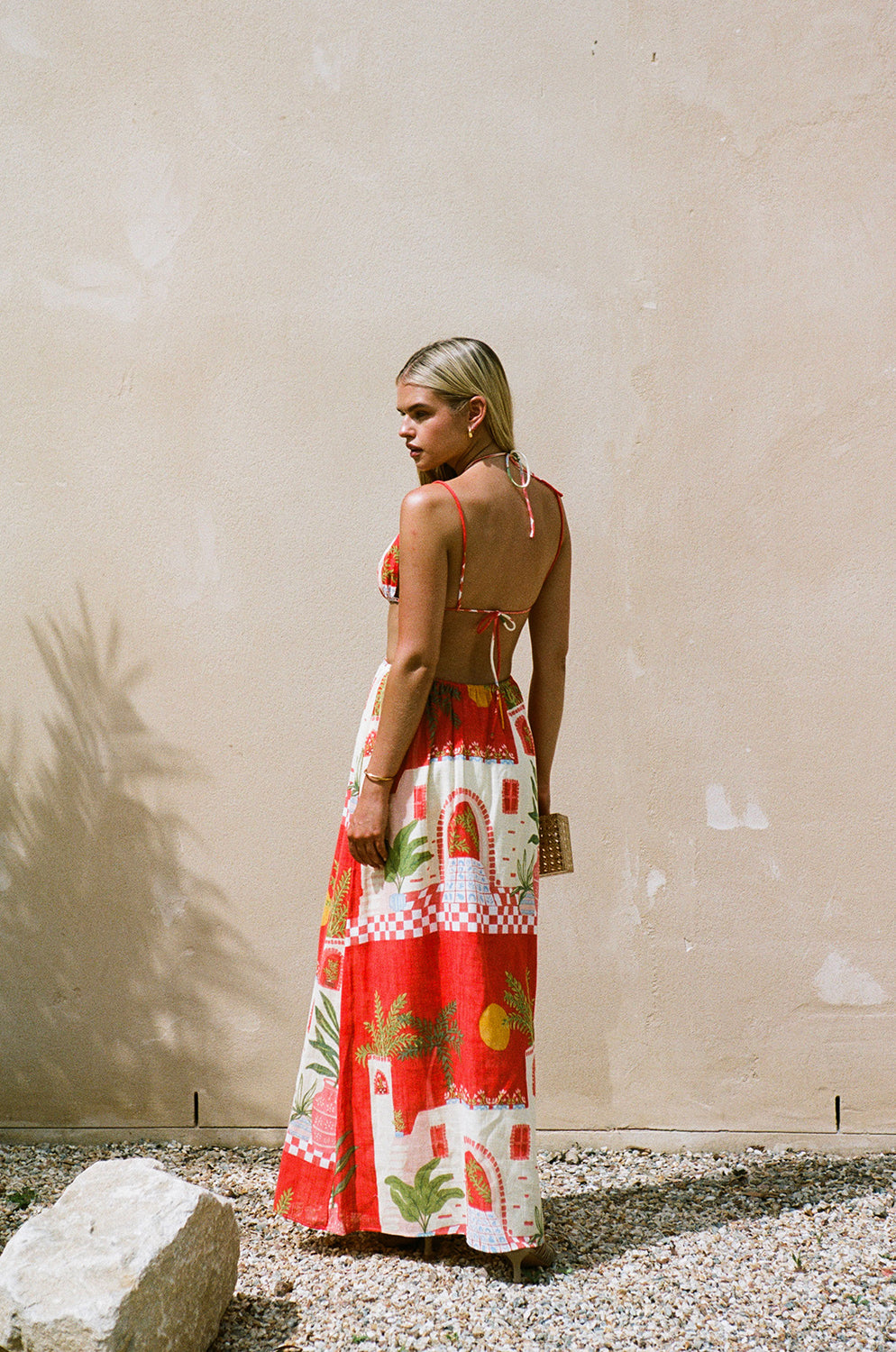 Exclusive Vista Red Backless Fiora Women's Maxi Dress Inspired by Spanish Sunsets