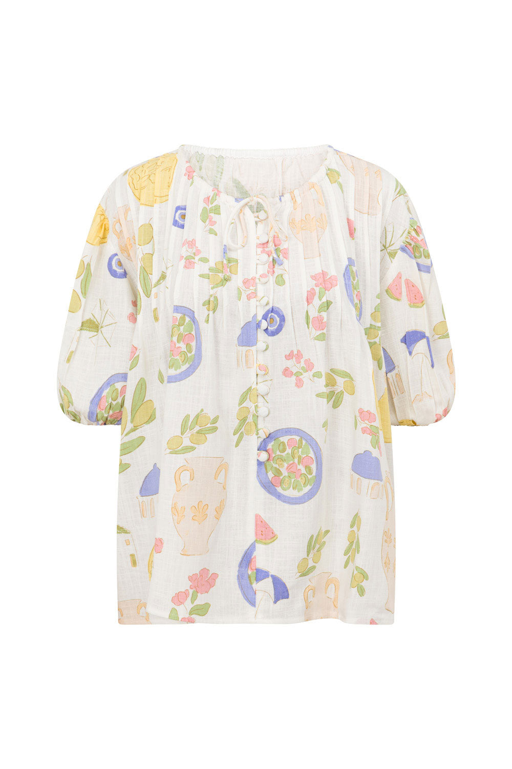 Exquisite Greece Print Leta Top with Unique Detailing