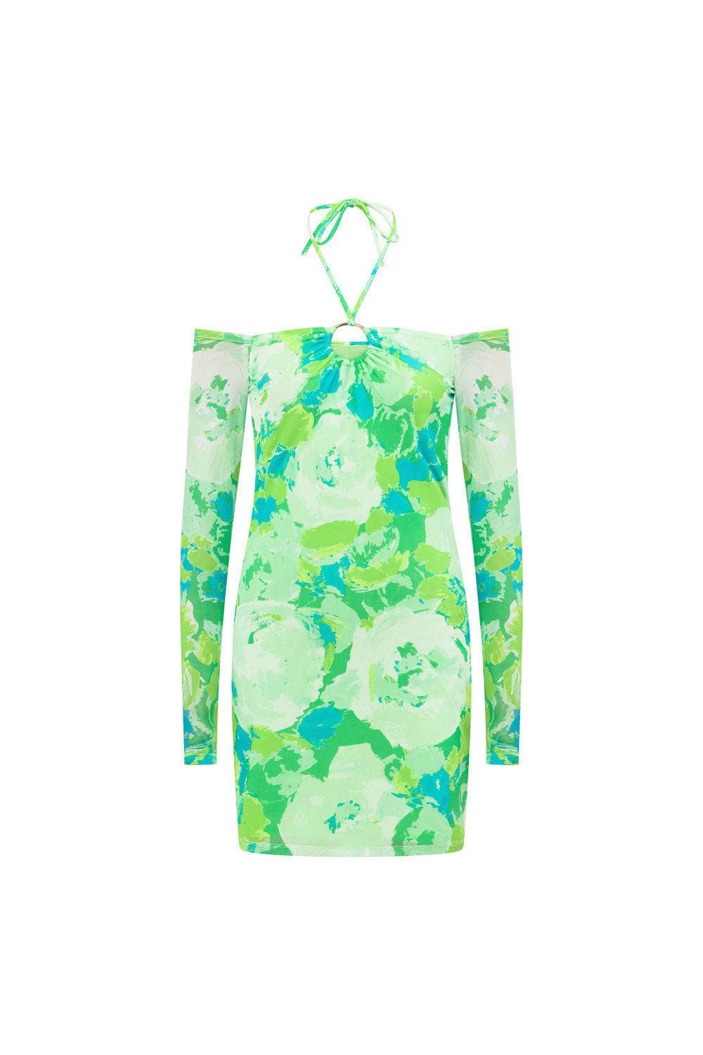 90s-Inspired Zaira Mesh Dress with Moss Water Lilies Print