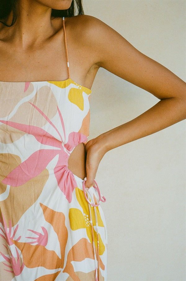 Exquisite Dria Cutout Dress with Exclusive Floral Sunset Print