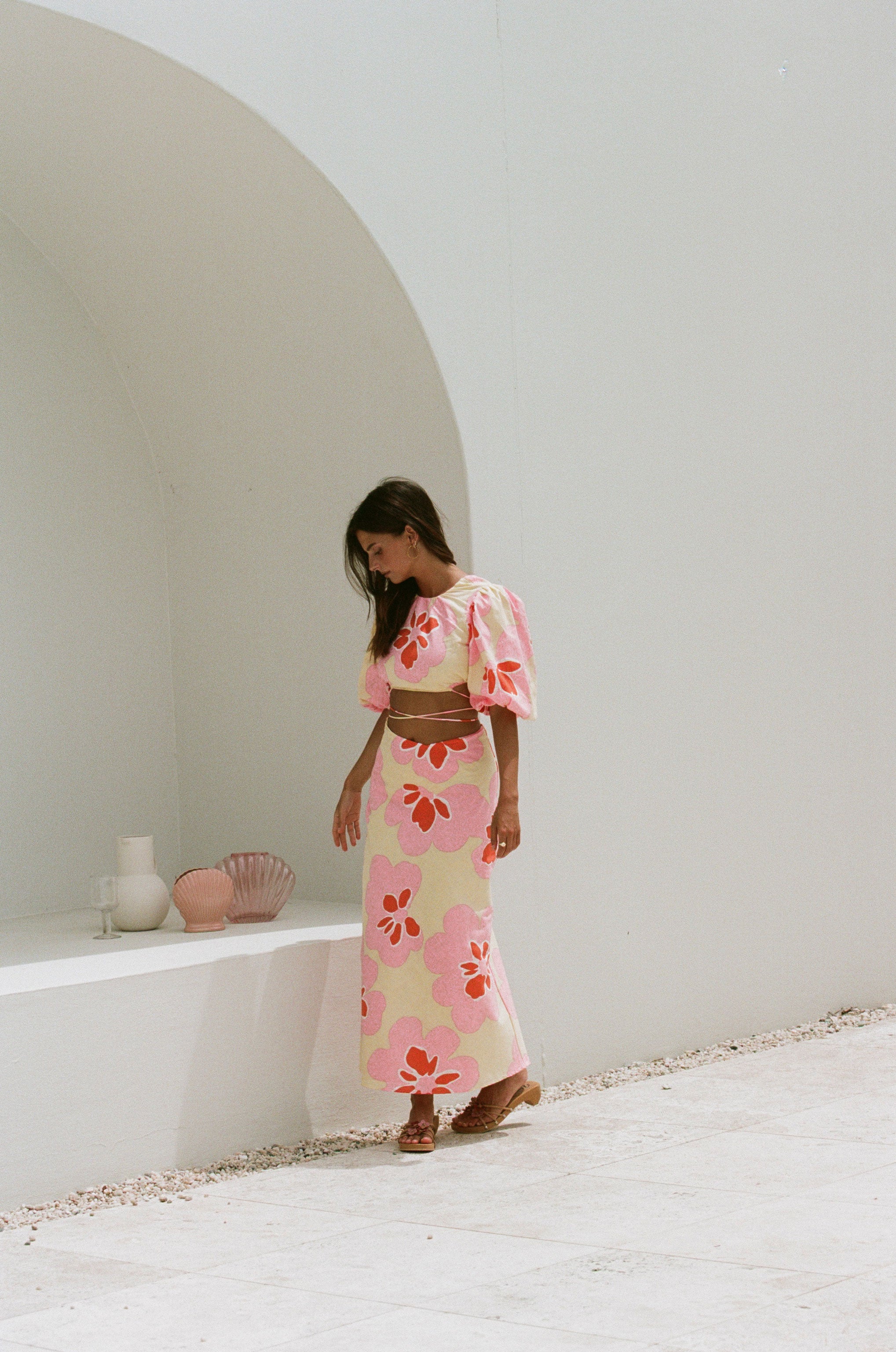 Exclusive Hana Yellow Printed Natural Cotton Cropped Jaide Top for Special Events