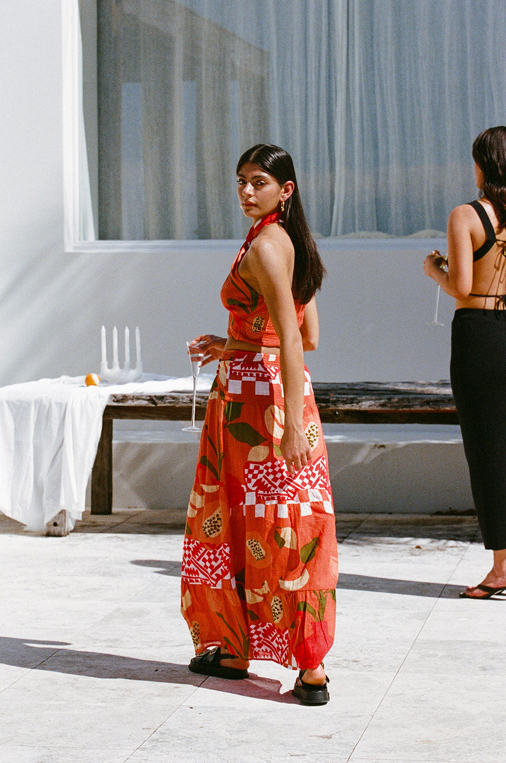 Italian-Inspired Lopez Cropped Halter Top with Exclusive Dolce Rossa Print