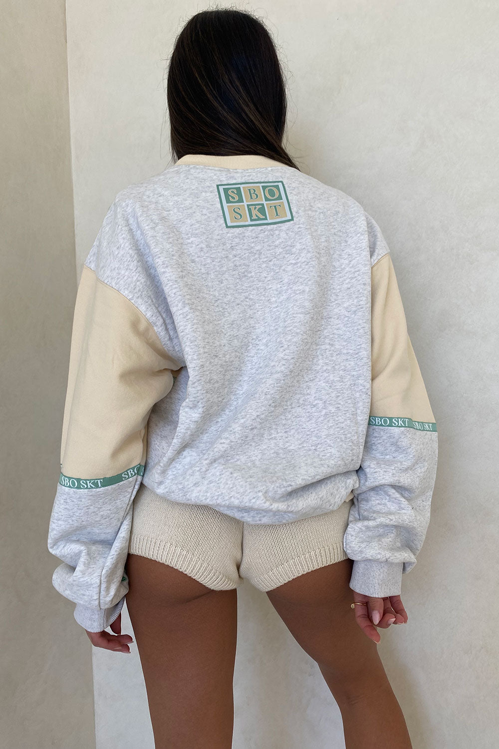 Soft Fleece Blend Janiero Oversized Sweater in Mint, Cream & Marl Grey