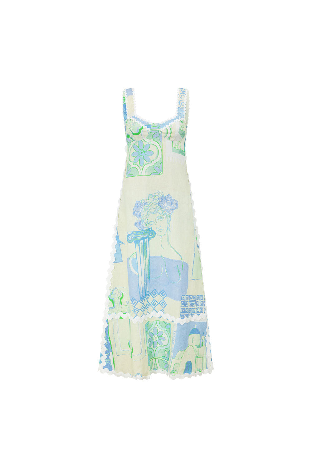 High - quality Linen Deluca Maxi Dress with Theotokos Ocean Print