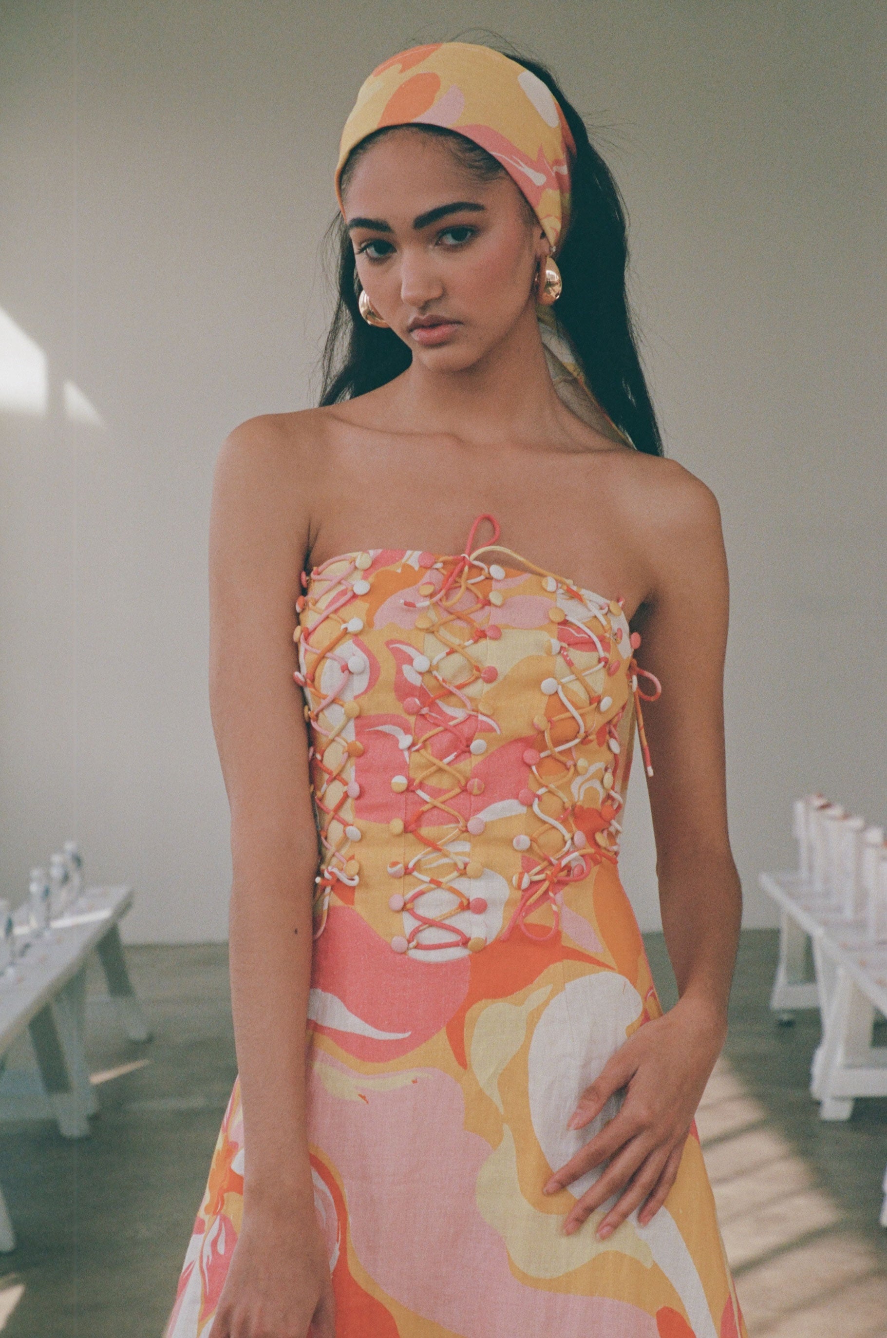 Exclusive ZACO Calista Sunset Print Strapless Maxi Event Dress - Kahlo Dress