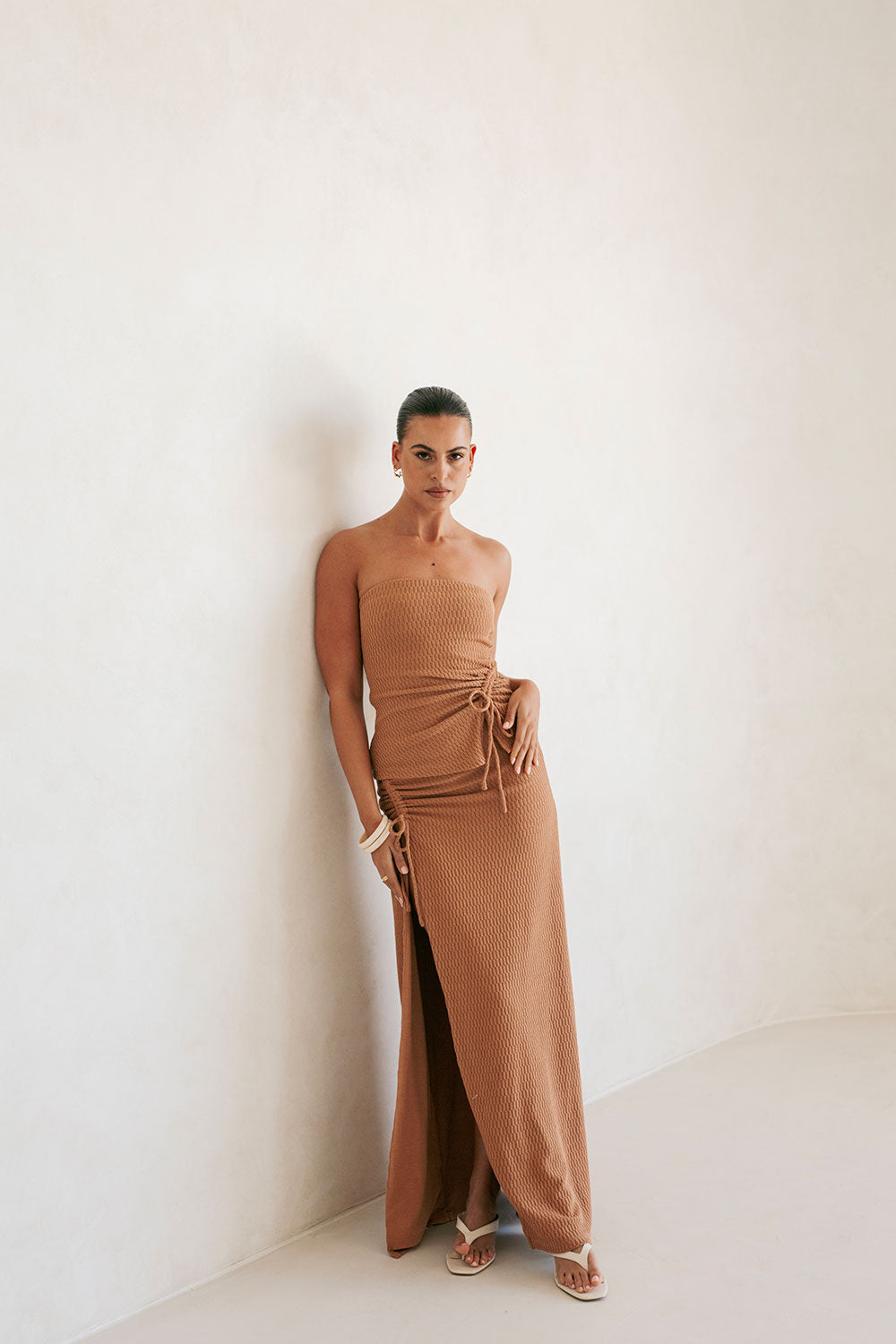 Tan High-Waisted Relaxed Maxi Jenna Skirt by Sabo