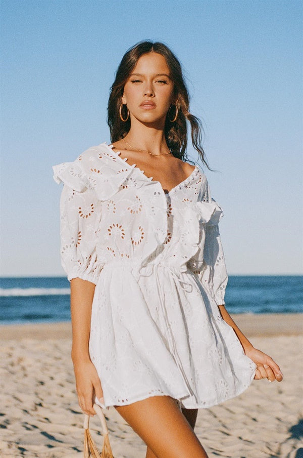 Exquisitely Designed Eve Women's Dress Crafted from Natural Cotton Broderie Anglaise