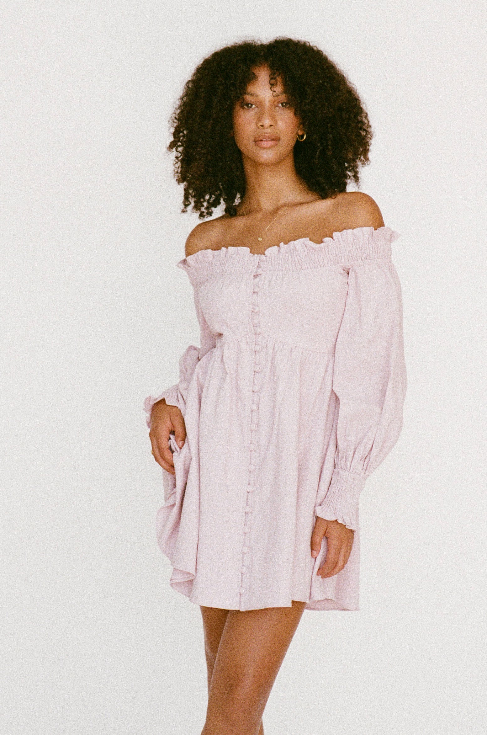 Sabo's Exclusively Designed Musky Pink High - Quality Natural Cotton Off - Shoulder Stella Dress