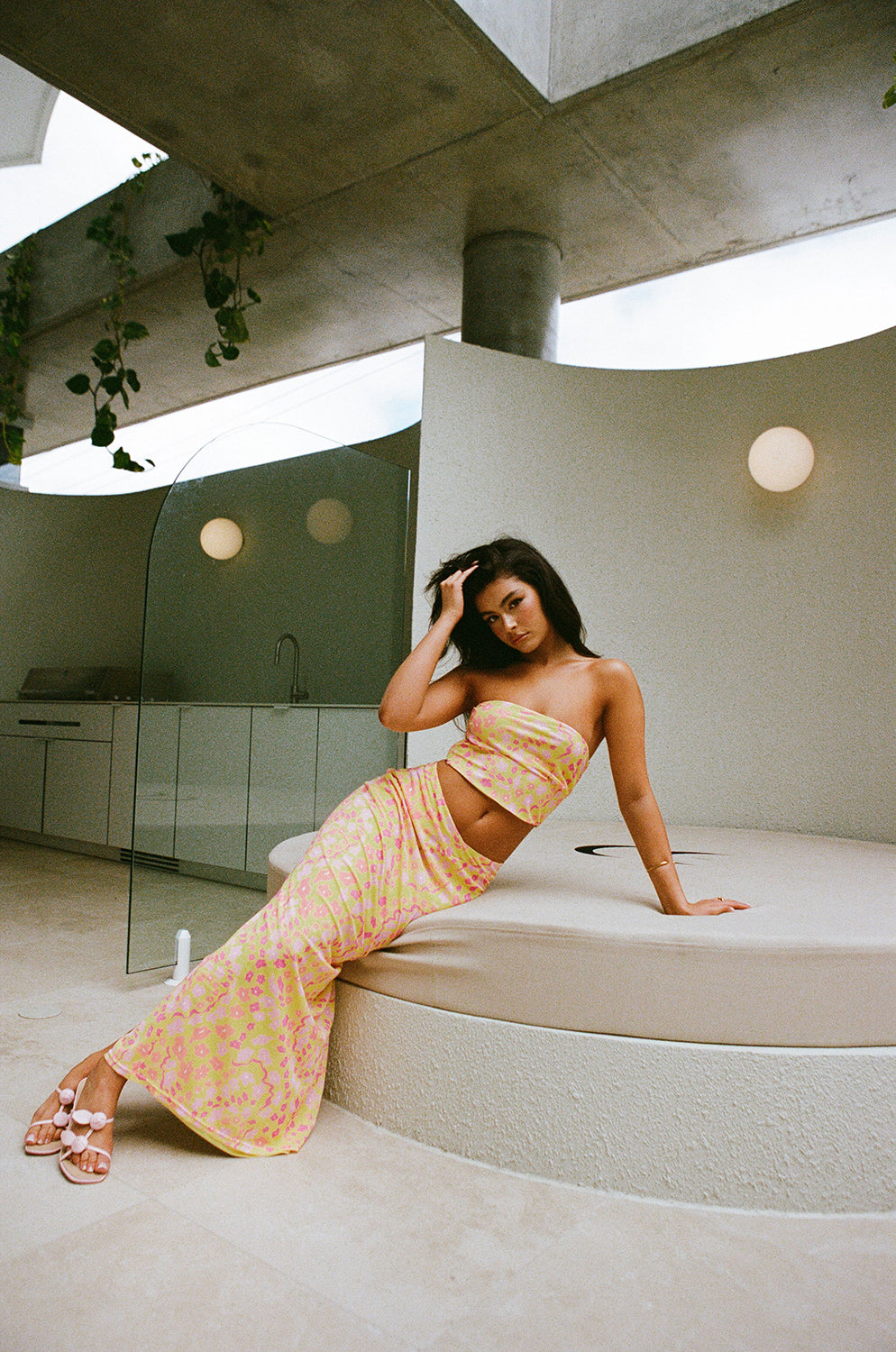 Sabo Exclusive Soft Mesh Strapless Cropped Miller Top with Ditzy Daisy Print
