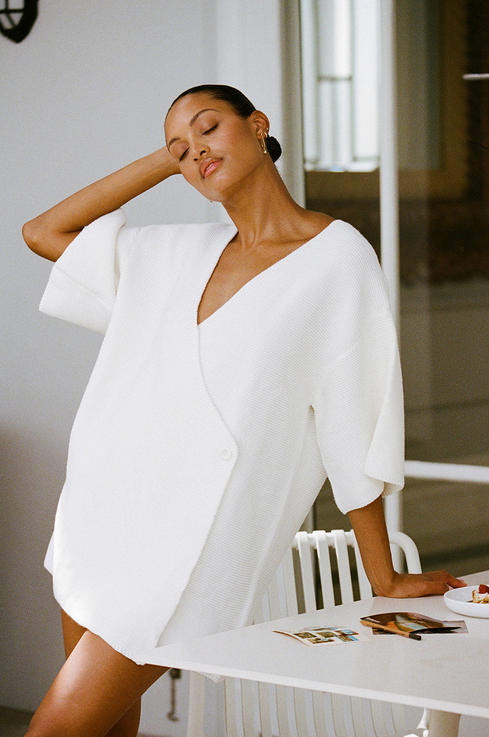 Jessie Women's Off - white Knit Wrap Dress for All Seasons