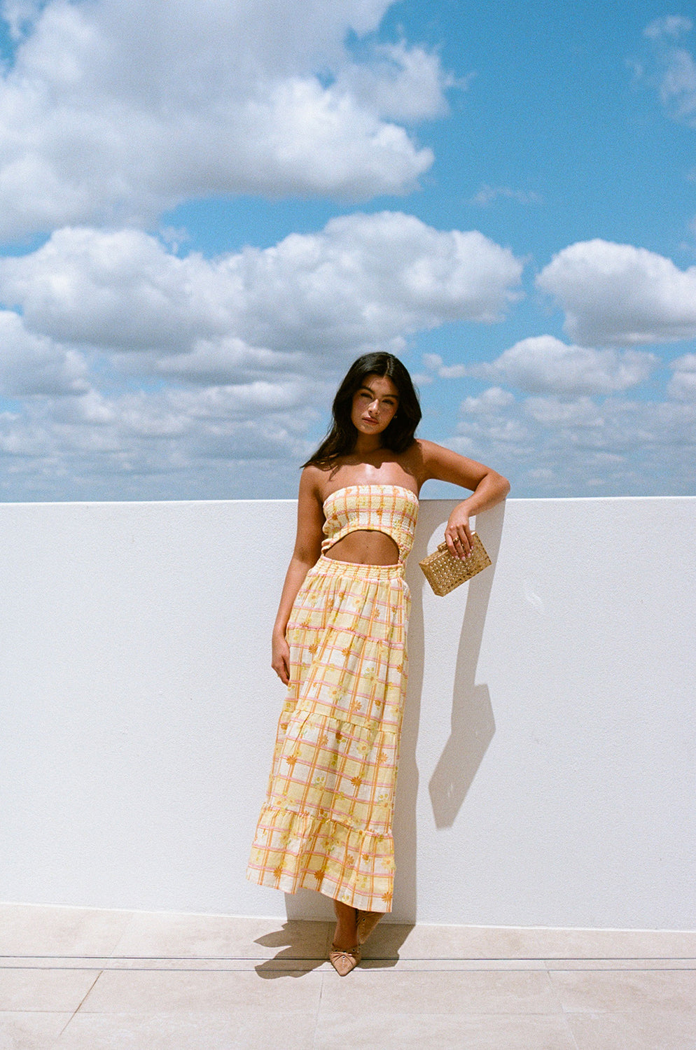 Exclusive Floral Plaid Print Natural Cotton Sav Maxi Dress