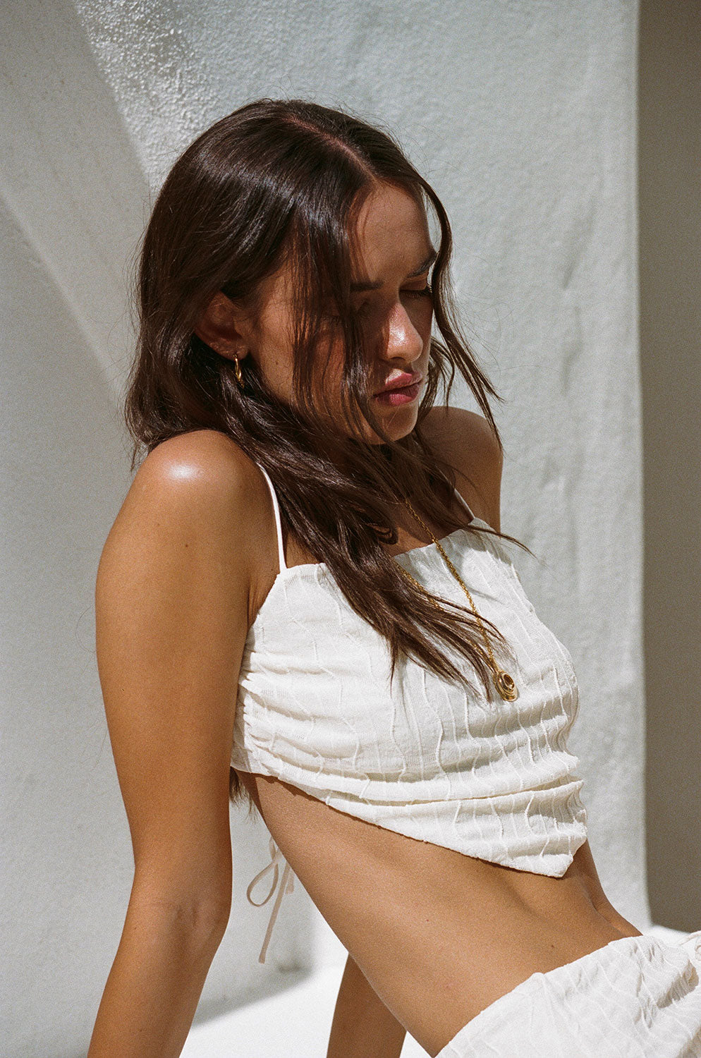 Cream Hued 90's Inspired Maxim Top with Back Tie Closure