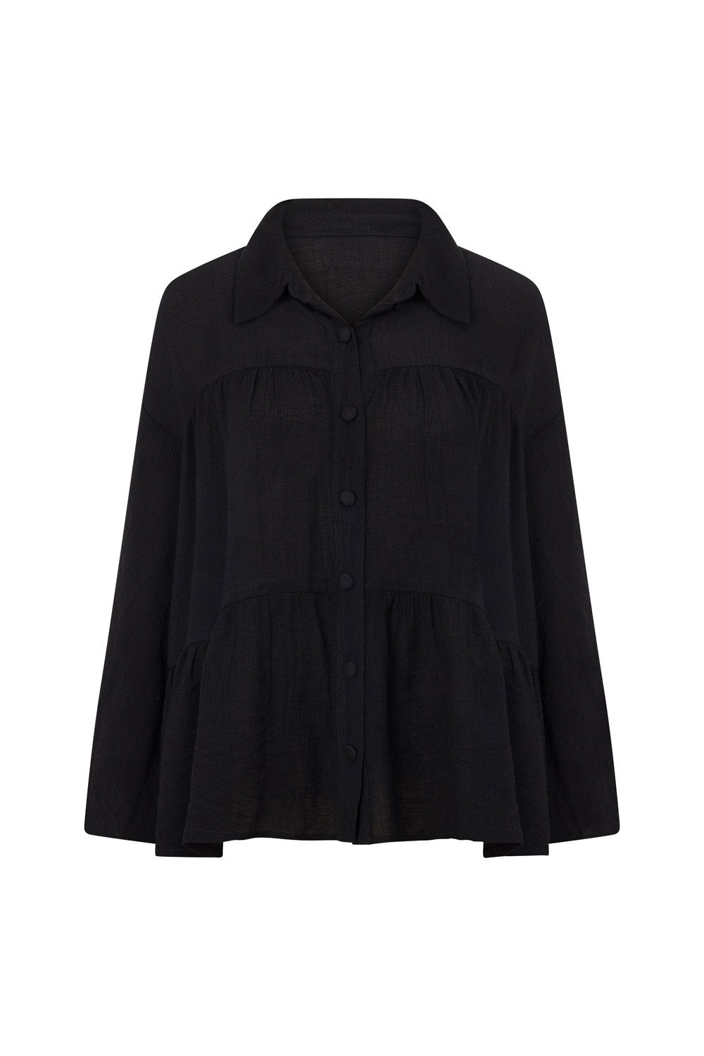 Black Lightweight Crepe Rayon Blend Huxley Top - Ideal for Weekends