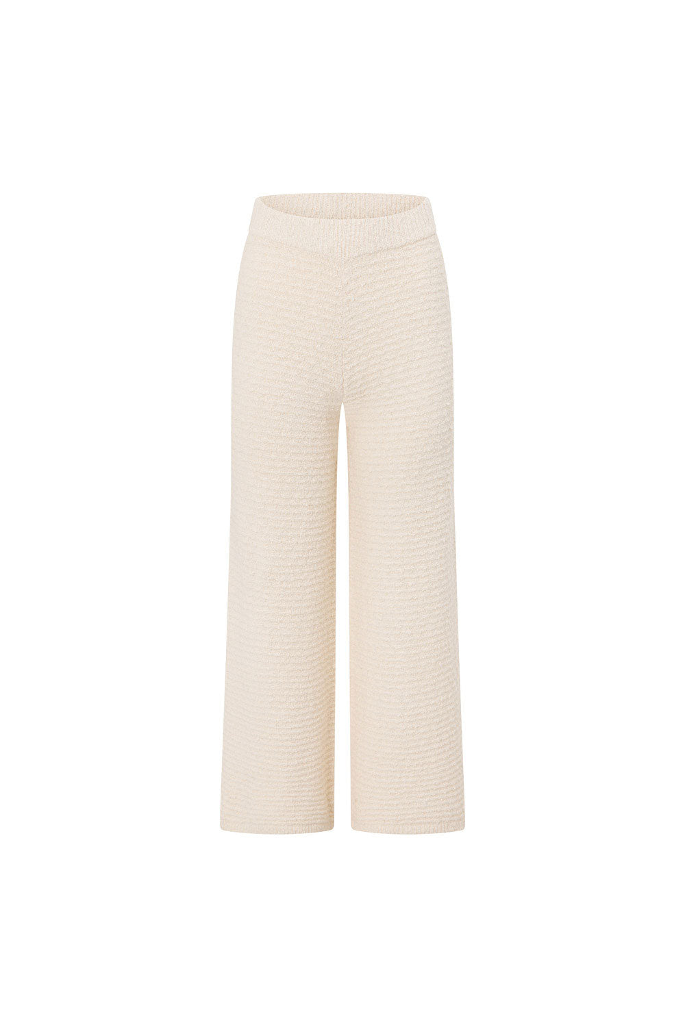 Cosy Cream Cotton Blend Boucle Knit Mara High - Waisted Wide - Leg Pants