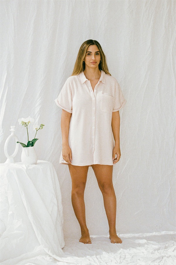 Unique Cosy Musk-colored PJ Shirt Dress - Ideal for XS Size