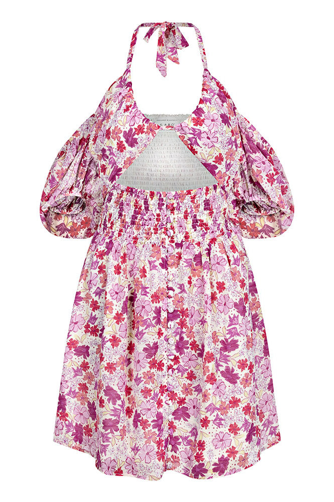 Exquisite Andie Halter Dress with Exclusive Purple Haze Floral Print
