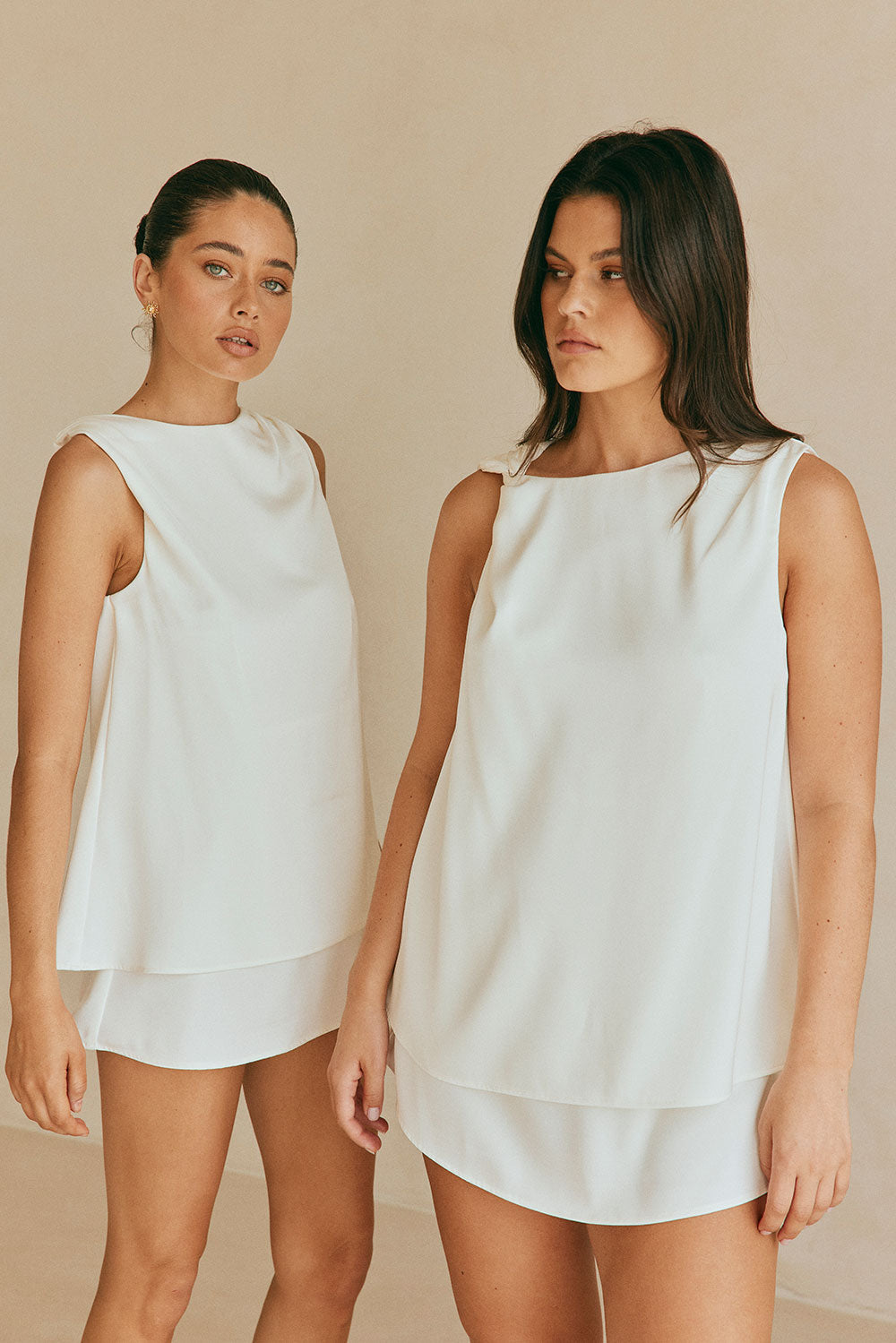 Stylish White Laven Dress with Shoulder Twist Detail