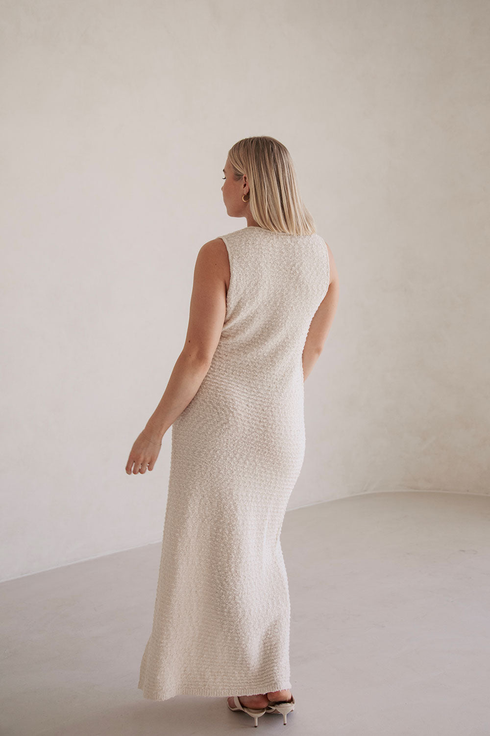 Cream Textured Boucle Knit Relaxed Fit Ella Maxi Dress