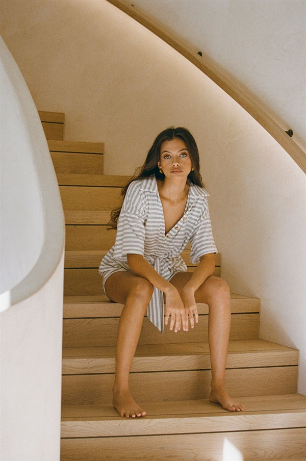 Super Comfy Grey Striped Playsuit for Relaxing Lounging