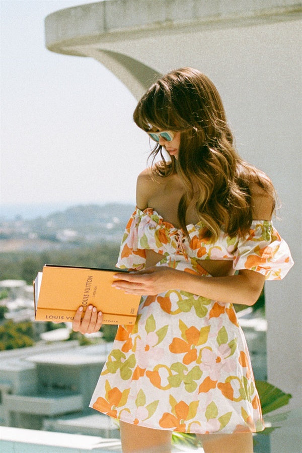 Stylish Dusty Floral Hand - Painted Kalluah Dress