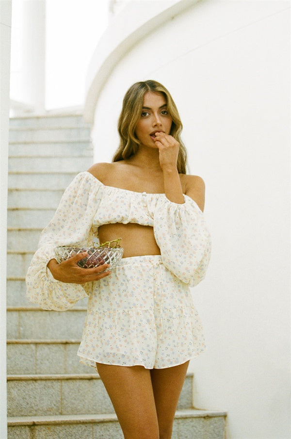 Women's Lightweight Floral Print Cropped Bandeau Cayenne Top