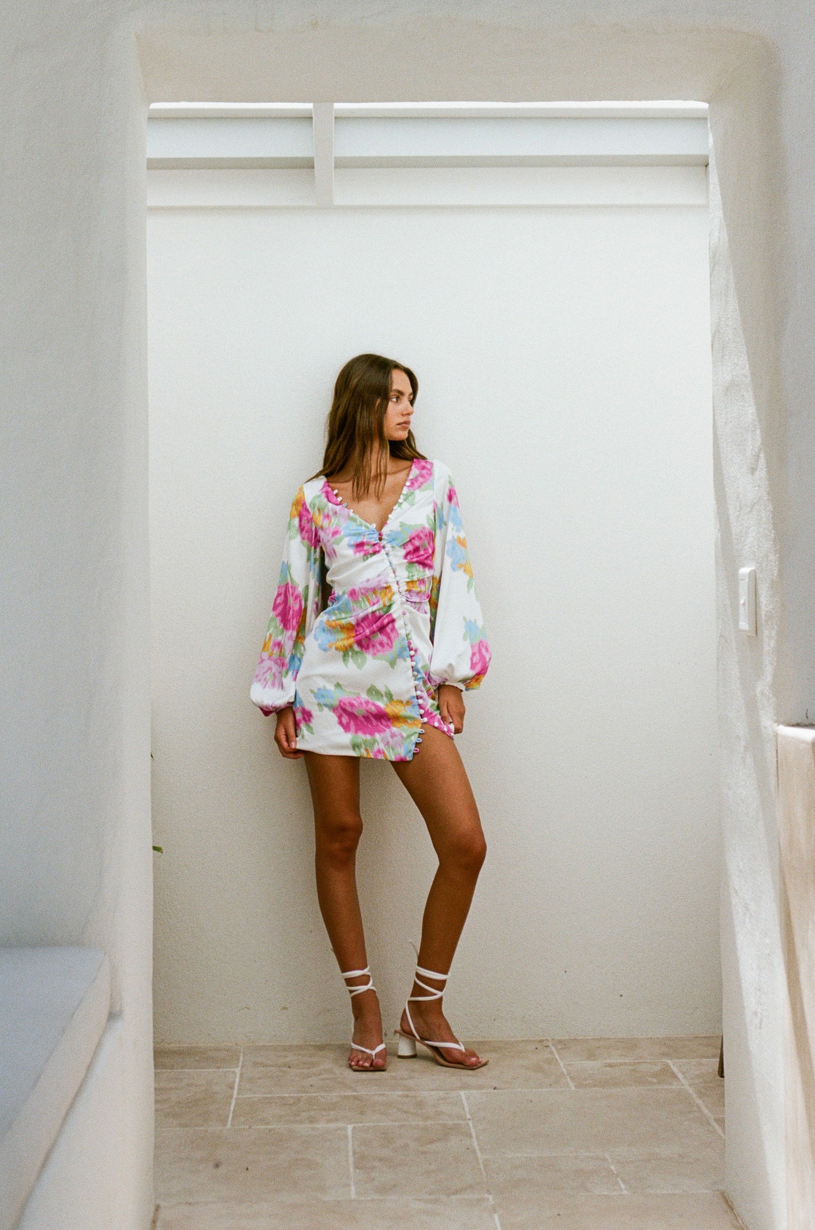 Unique Irena Dress with Faint Blue Dots - One-of-a-Kind Sample
