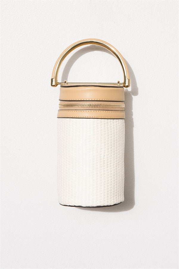 Exclusive Kult Woven Cream Barrel-Shaped Barrel Bag