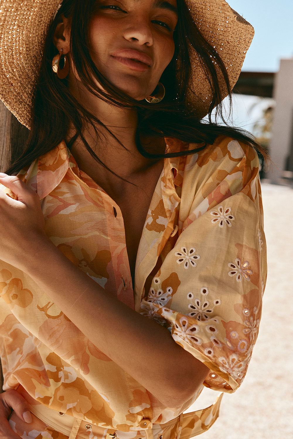 Sicily Women's Cotton Voile Top with Exclusive Breeze Floral Pattern