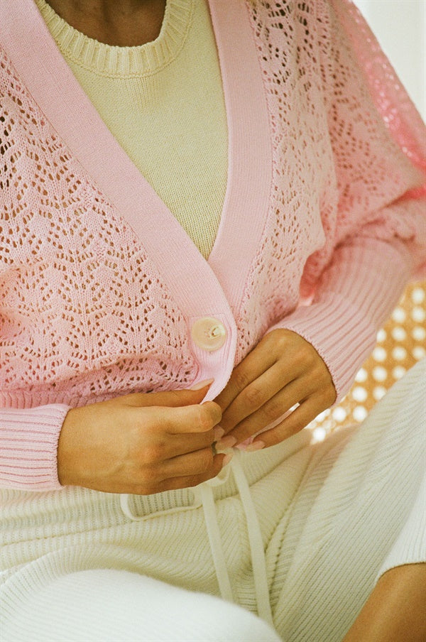 Sabo Exclusively Designed Pink Cotton Blend Jacquard Staria Knitted Cardigan