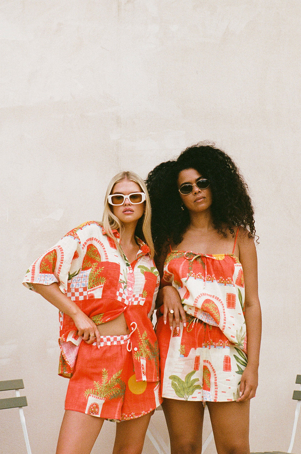 Exclusive Vista Red Amira Relaxed Collared Top for Vacation