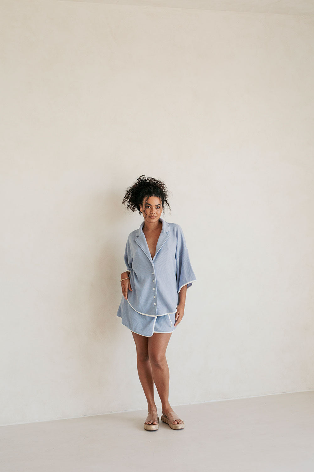 Stylish Blue Ribbed High - Waisted Wrap Nari Skirt by Sabo