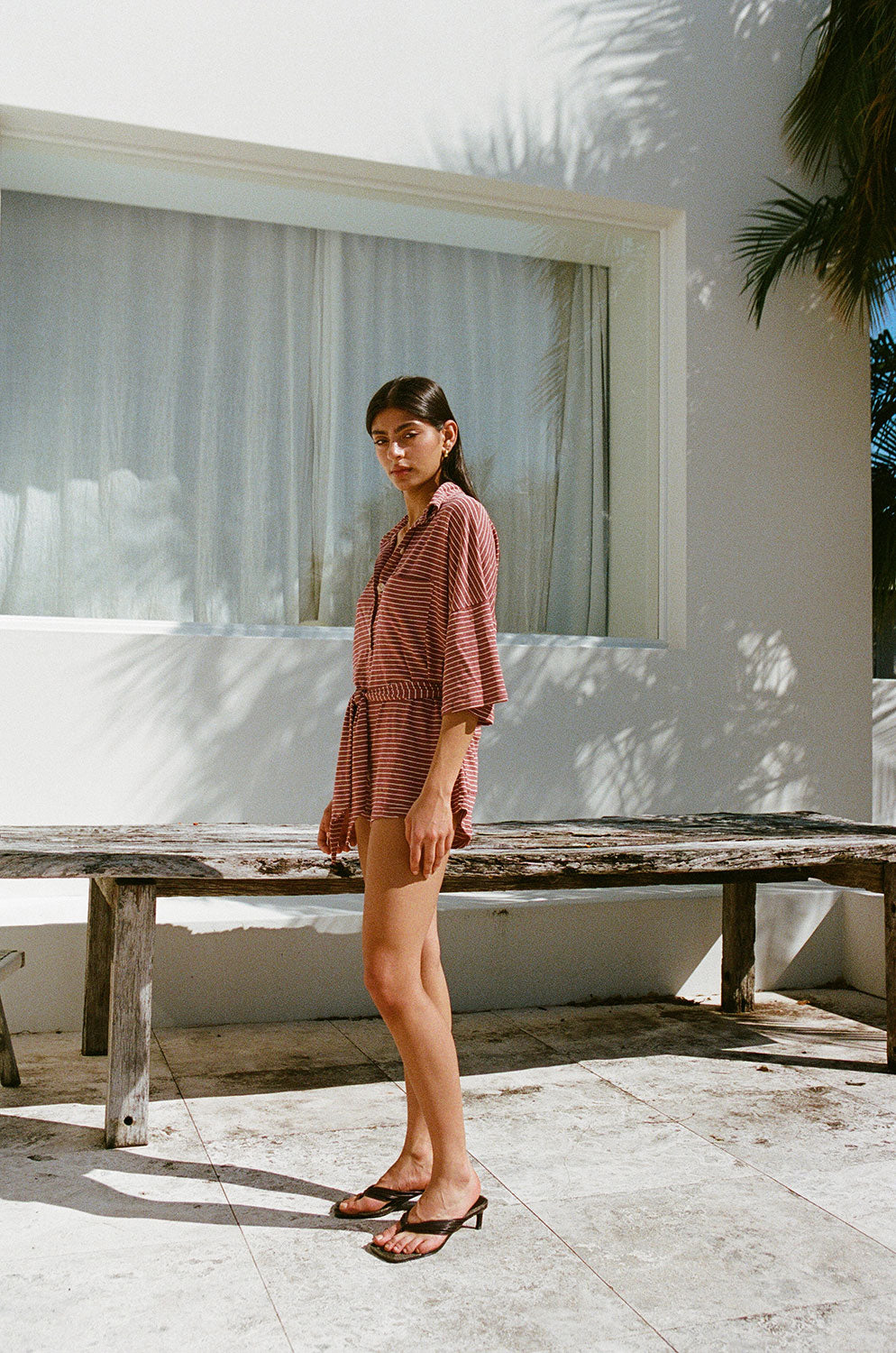 Brown and White Stripe Lightweight Cotton Milena Playsuit