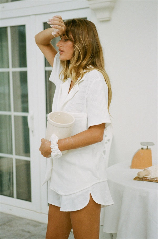 Super Comfy Light Cream Waffle-textured Siesta PJ Shorts