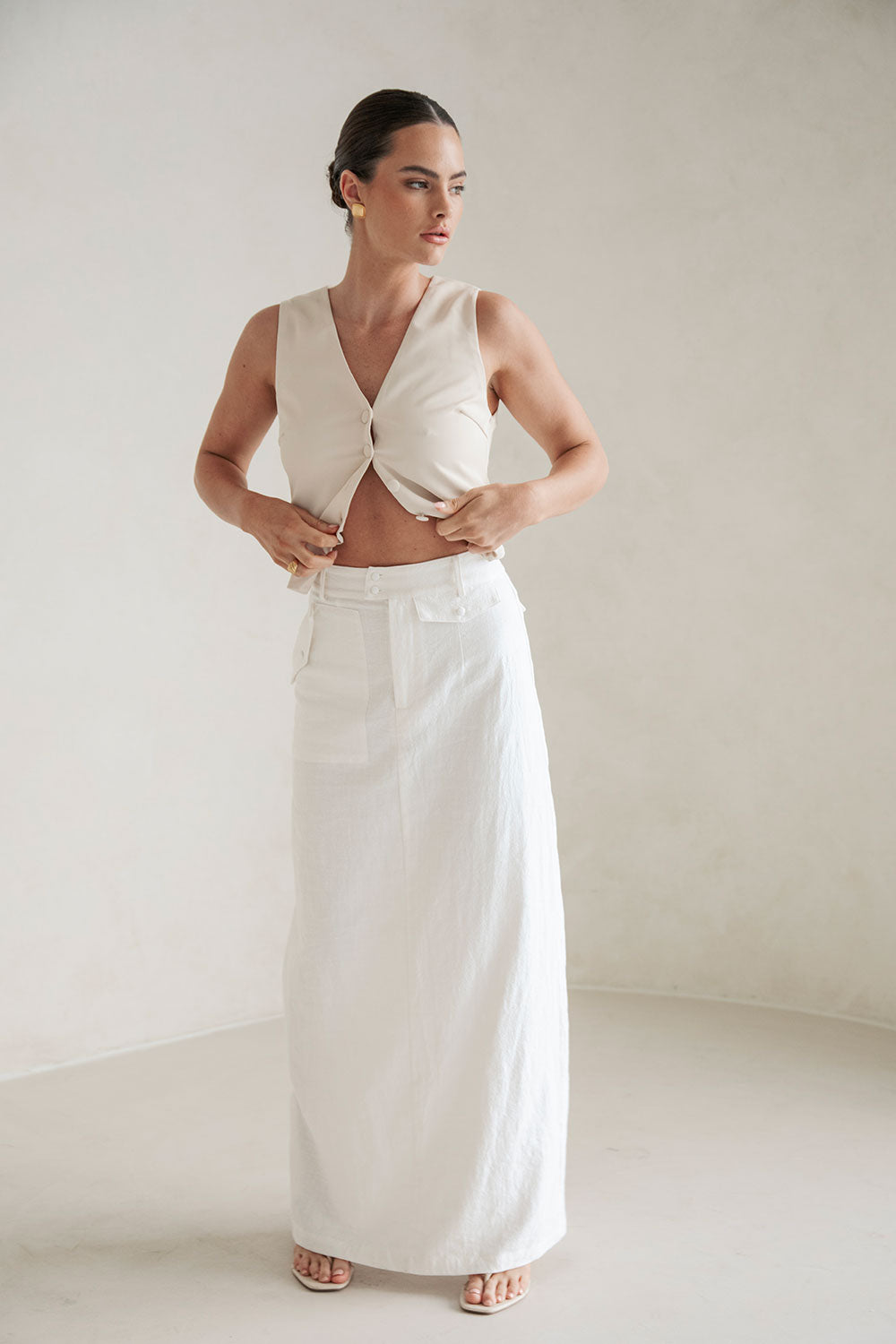 Sabo-Designed White Mahli Maxi Skirt for Trans - Seasonal Styling