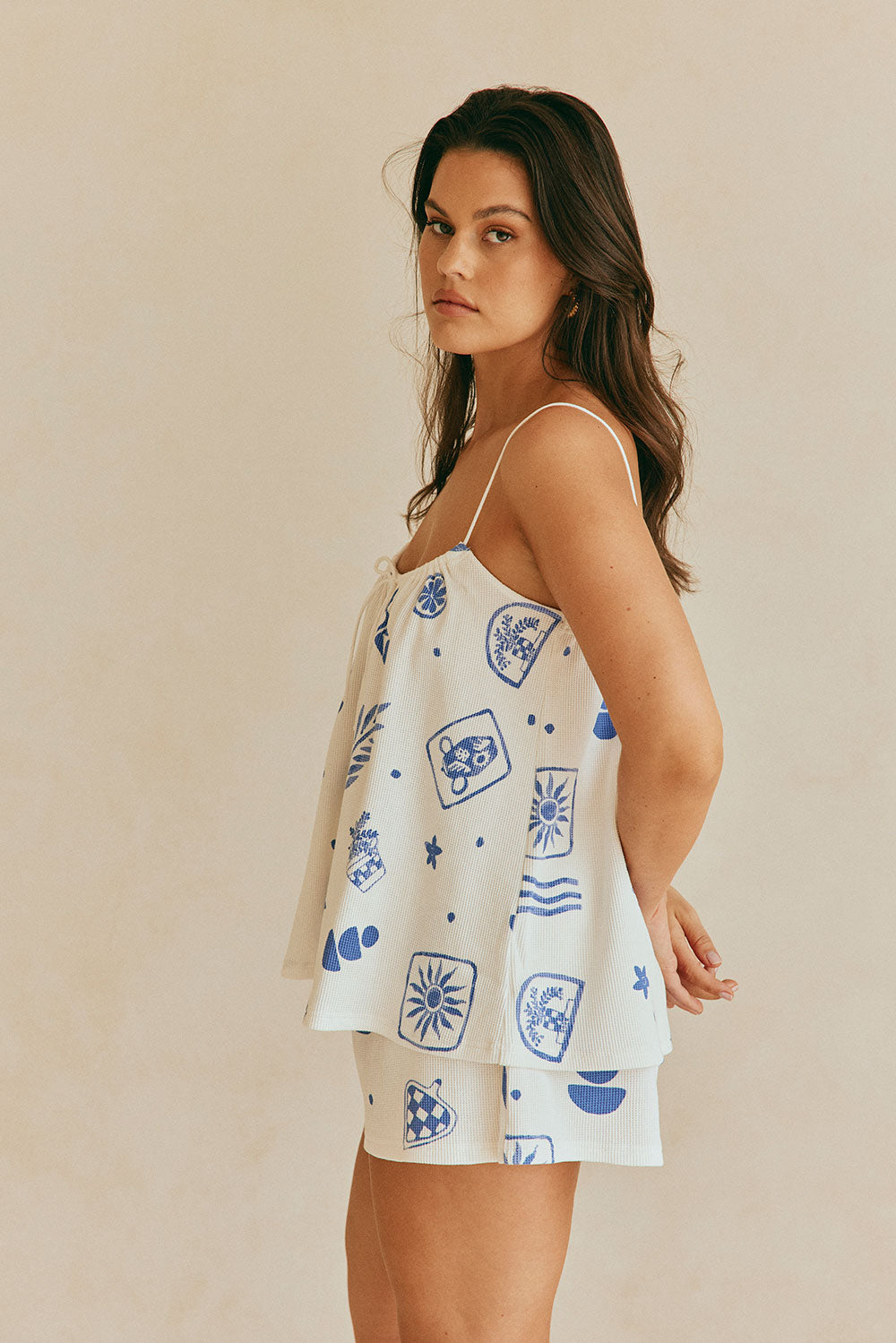 Lumiere Collection Jetta Top with Exclusive Artefacts Blue Pattern