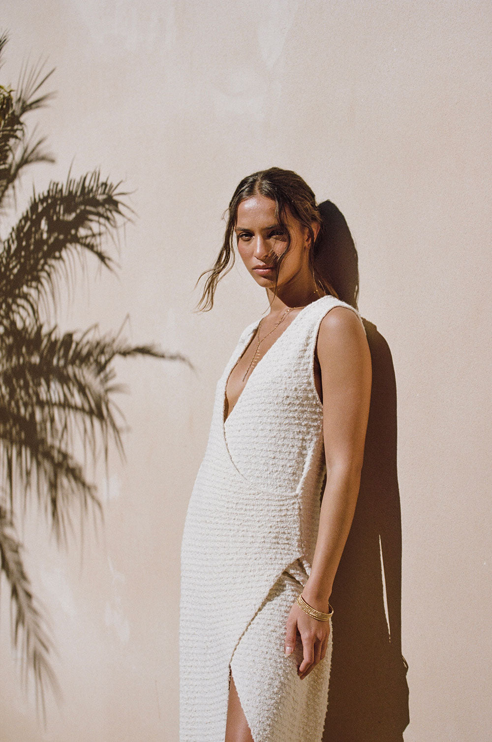 Cream Textured Boucle Knit Relaxed Fit Ella Maxi Dress