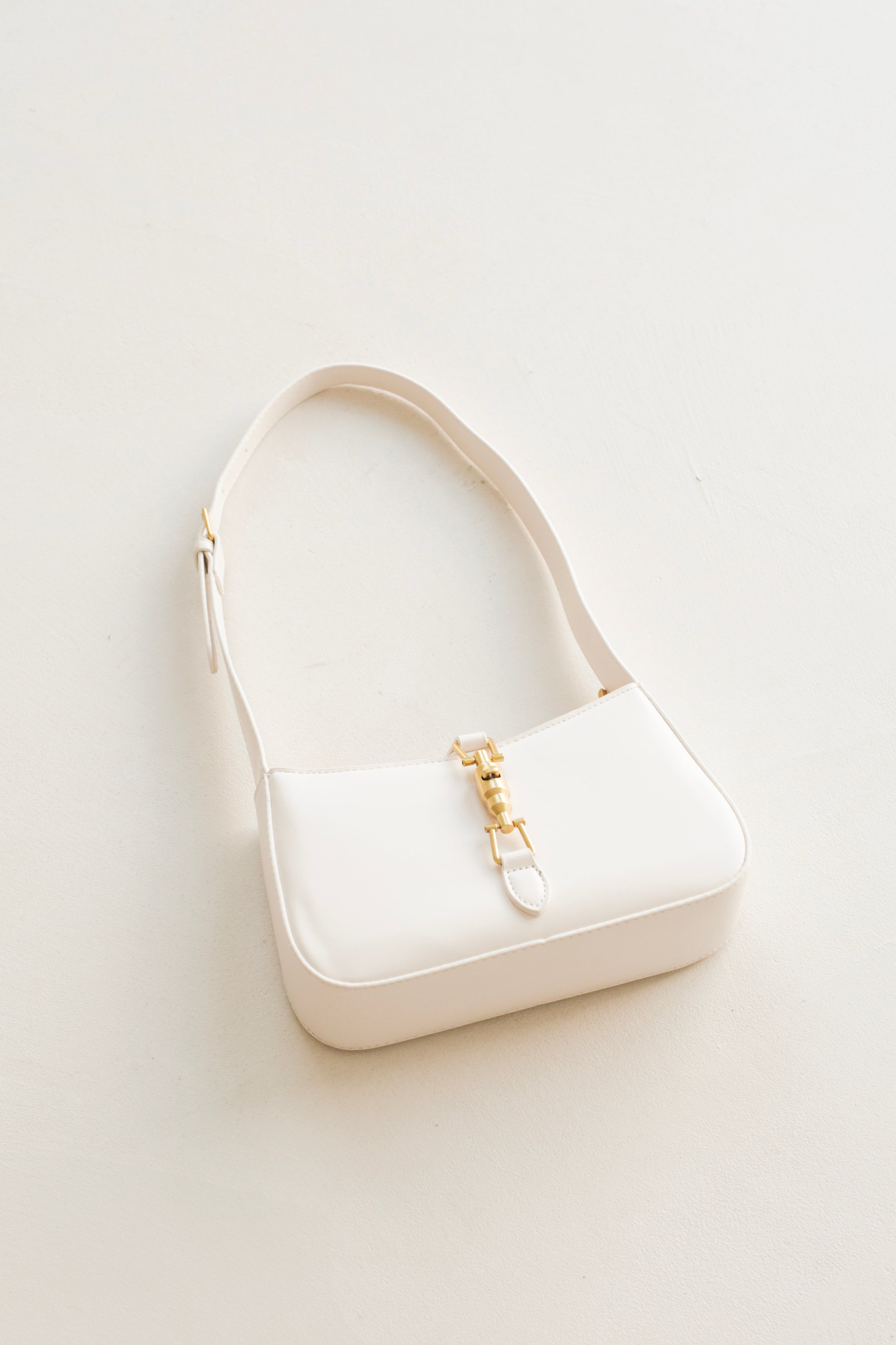 Stylish White Vegan Leather Davina Bag with Gold Hardware