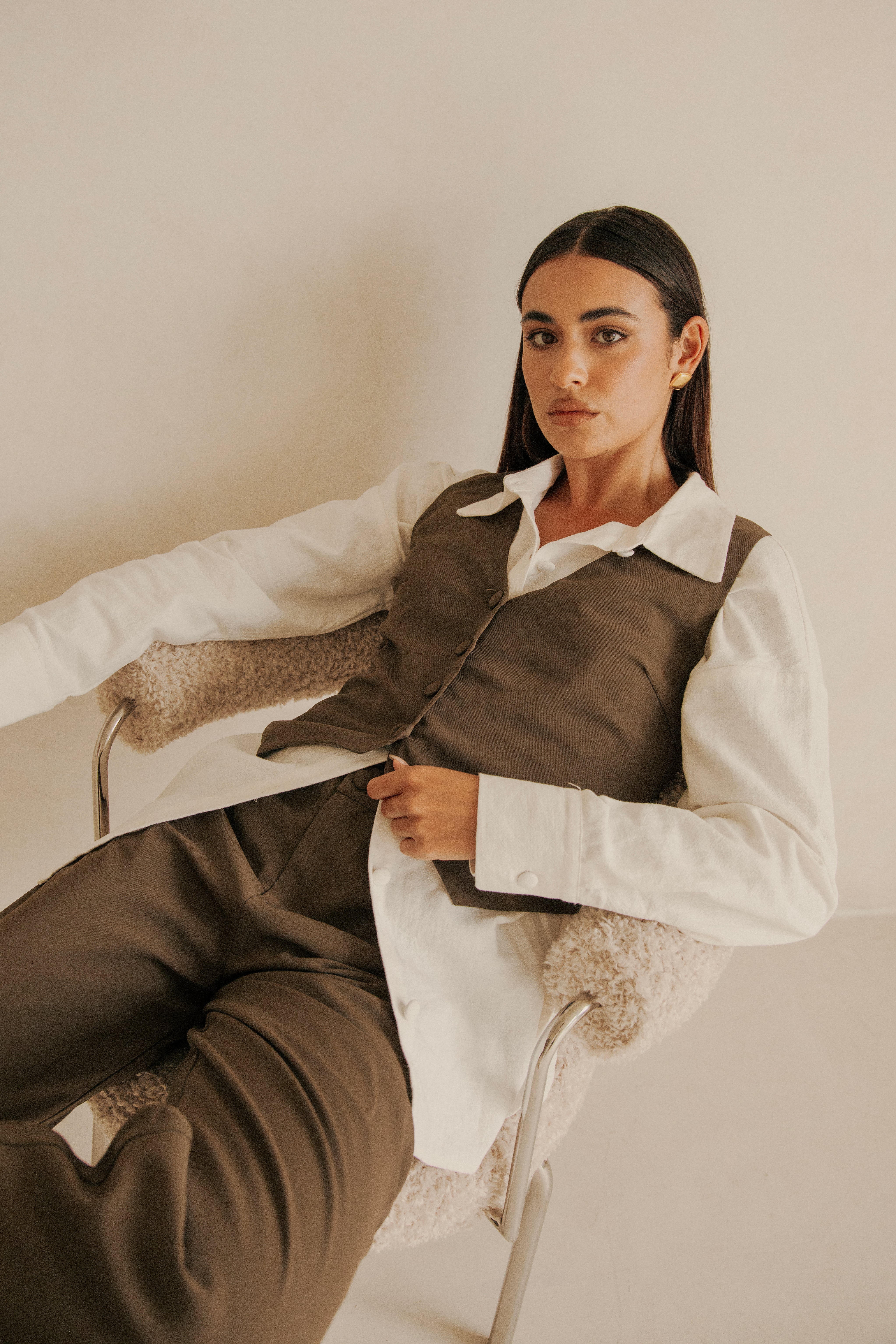 Luxurious Ashy Brown Chocolate Suiting Remi Top for Girls