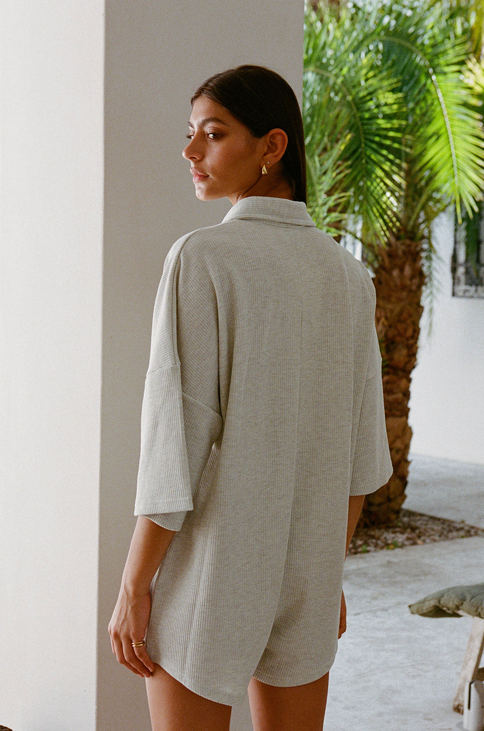 Soft Ribbed Milena Playsuit in Light Grey - Marl Style