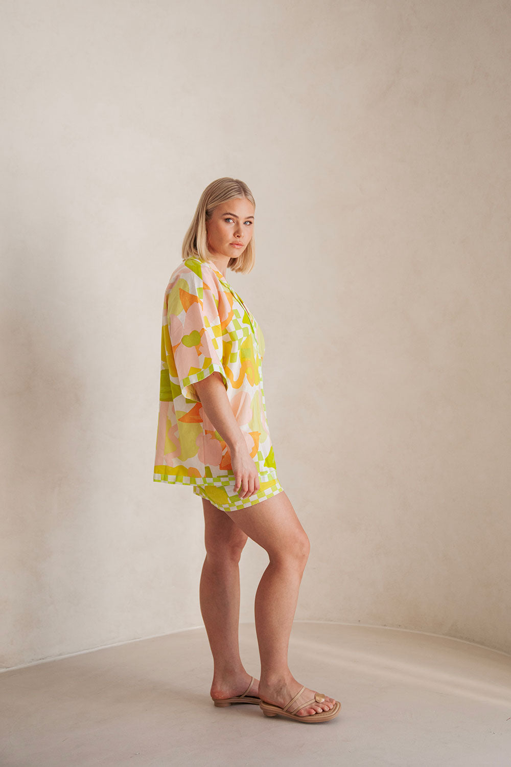 Elegant Elli Checker Floral Mini Skirt in High - Quality Linen Cotton Blend
