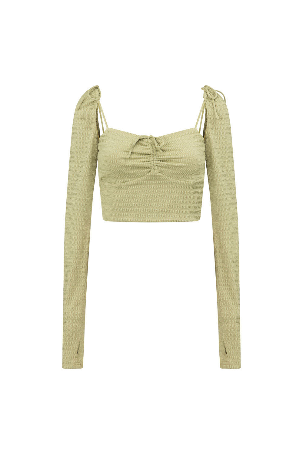 Creamy Khaki Textured Stretch Tanami Cropped Top with Unique Details