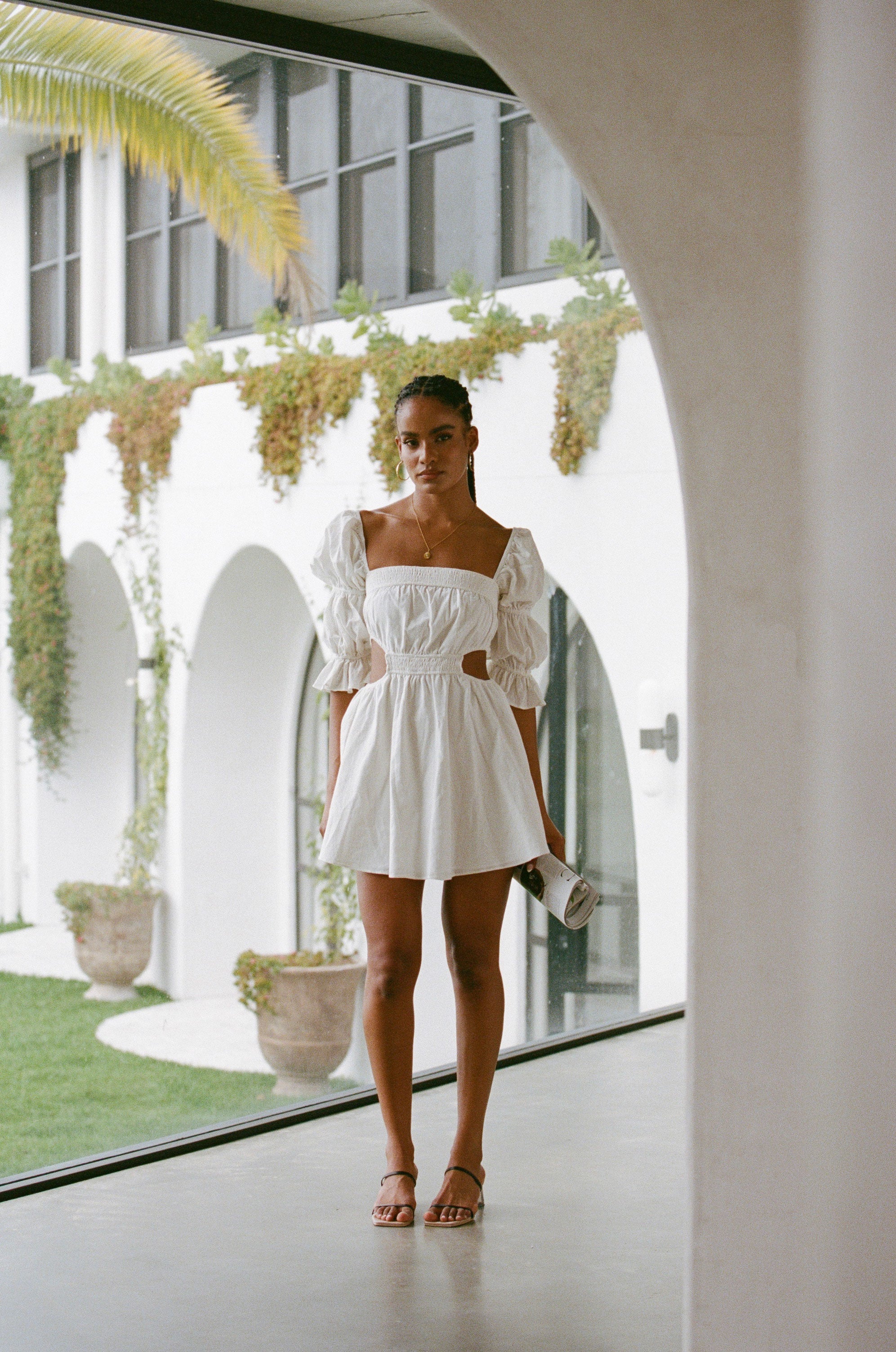 Feminine White Linen-Cotton Blend Vita Dress for Women