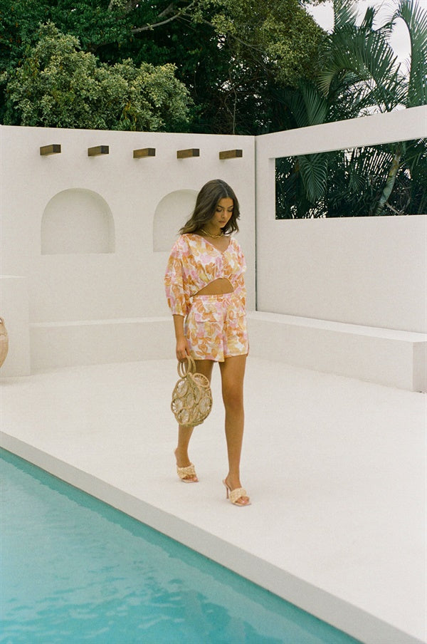 Floral-Printed Alita Women's Beach Shorts with Exclusive Leaf Design