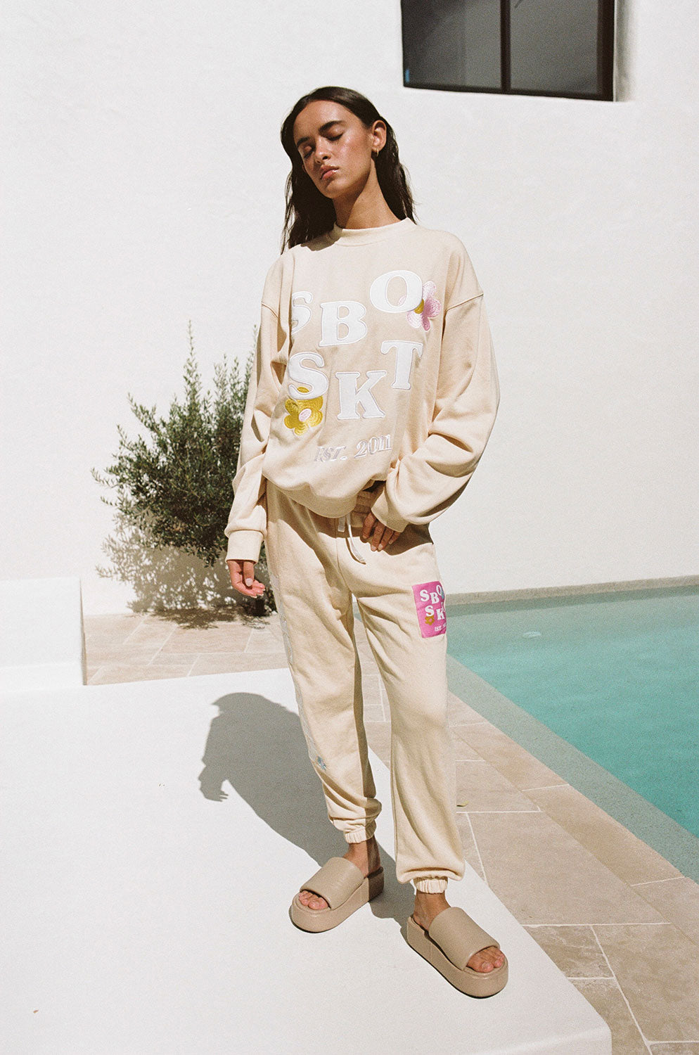 Soft Cream Cotton Blend Orchard Road High - Waisted Sweatpants