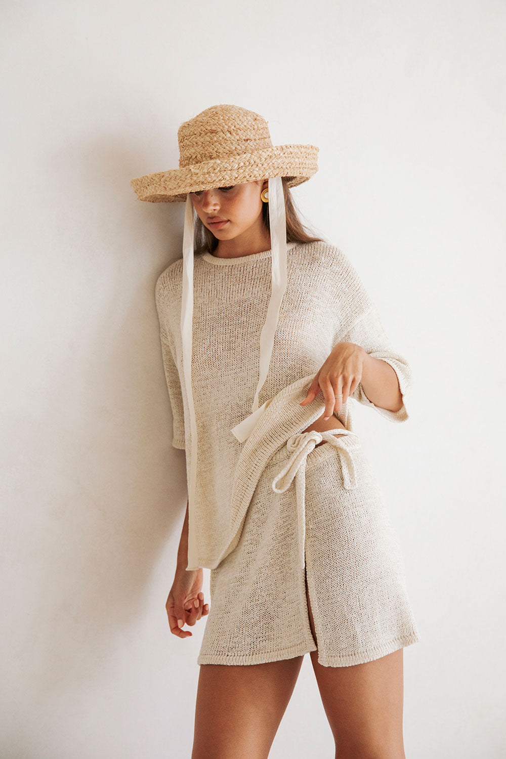 Cream-Hued Loose Knit Isla Top with Drop Shoulders